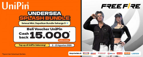 Koleksi Undersea Splash Bundle! Top Up Free Fire Sekarang & Dapatkan Cashback hingga 15.000 UniPin Credits
